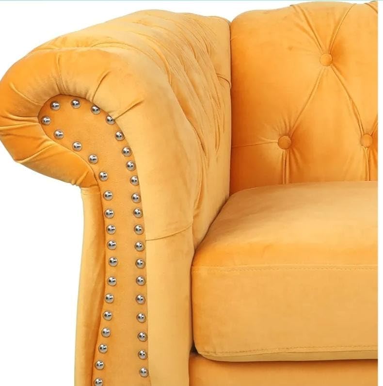 Image of Royale Hand Tufted Four (3+1) Seater Elegant Wooden Base Sofa in Wide Extravagant Fabric, Gives Luxurious Look for Home /Living Room /Office /Guest Room /Hotels