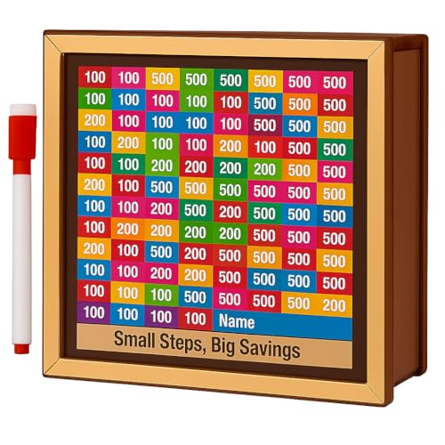 Image of Bonsenkitchen Money Saving Box for Kids and Adults | Wooden Money Bank with Lock | 50,000 Saving Box with Numbers | Undiyal Hundi Pig Bank (Small Multi 50000)