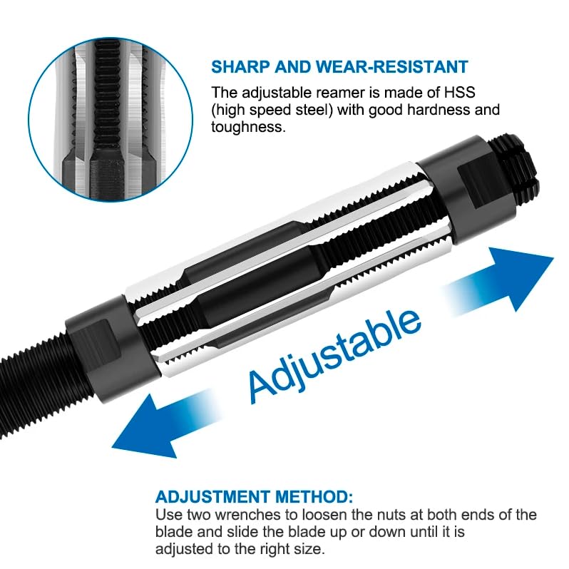 TICFOX Adjustable Reamer Hand Chucking Tool 6 Flute 64mm Length 9SiCr 21‑23mm Adjustment Range - Image 2