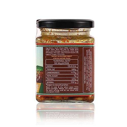 Image of THE LITTLE FARM CO Garlic Pickle - Lehsun ka Achar (250g) | Less Oil Mustard Base Homestyle Garlic Pickles with Jaggery | No Added Preservatives & Flavours | Traditional Recipe