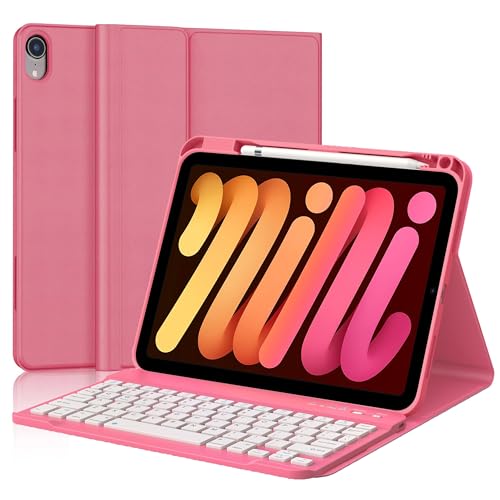 Funda de teclado para iPad Mini 7ª (A17 Pro, 2024) y 6ª (2021) de 8.3 pulgadas, recargable, teclado Bluetooth desmontable, funda protectora delgada con soporte para lápices para iPad Mini de 7ª/6ª