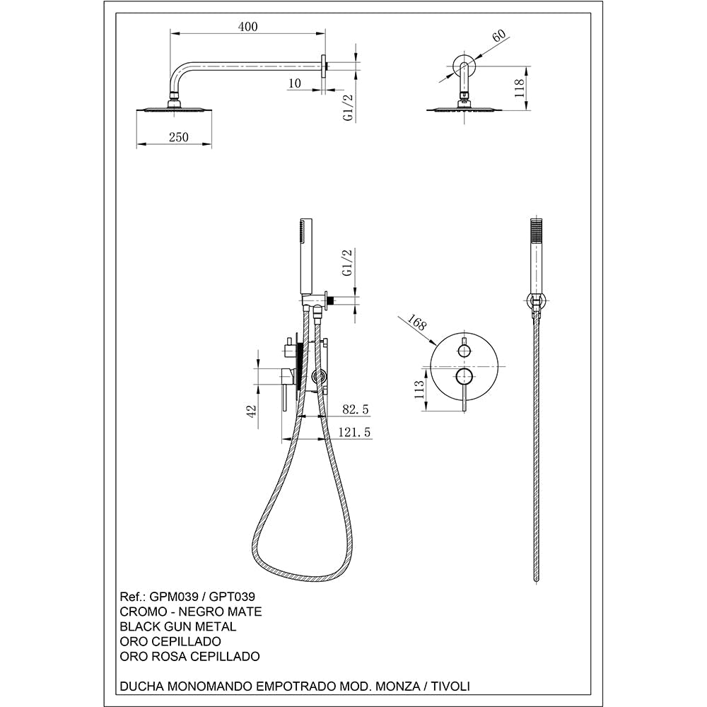 IMEX GPM039/ORC MONZA Conjunto Grifo Ducha Monomando Empotrado Oro Rosa Cepillado
