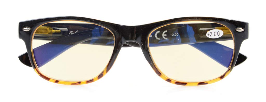 Blue Light Filter UV Protection Classic Eyeglasses Computer Reading Glasses(Black-Yellow) +2.75