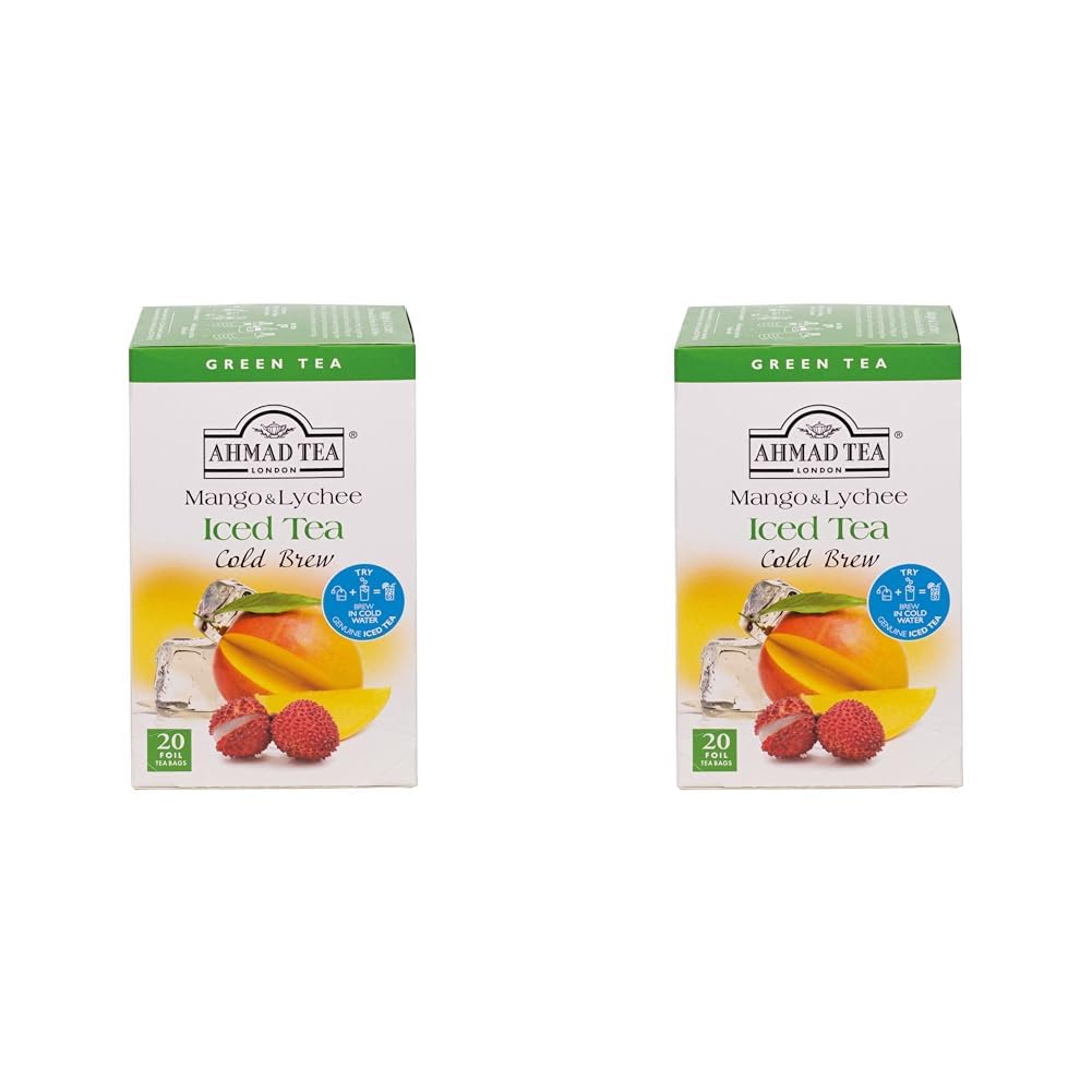 Ahmad Tea Mango & Lychee Cold Brew | Green Tea - 20 Teabag Sachets (Pack of 2)