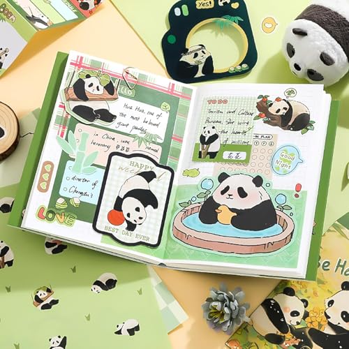 Image of MGNLR Vintage Aesthetic Scrapbook Kit(346Pcs) Scrapbooking Supplies Kit with Bullet Junk Journal,Stationery,A6 Grid Notebook Journaling Gift for Girl (Panda)