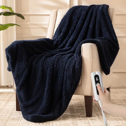 SNUGSUN Heated Throw Blanket Double Sided Sherpa, Soft Heating Electric