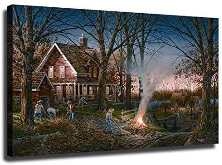 LBX Terry Redlin Autumn Evening Canvas Print Modern Painting Wall Art Poster Picture Bedroom Living Room Home Decor -266 (Framed,16x27inch)