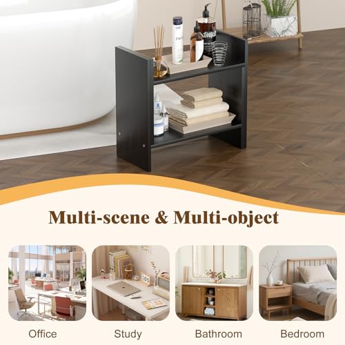 Image of Desk Shelves Wood Desktop Orgnizer Shelf.Office Organization for Top of Desk Organizers and Accessories Bookshelf Shelving,Adjustable Tier H-Shape Mini Bookcase(Black)