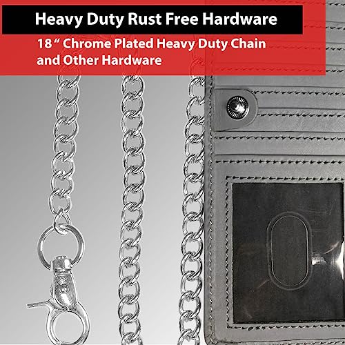 Image of CLASSIC Motorcycle Chain Wallet for Men - Premium Cowhide Leather, RFID Bi-Fold Biker Wallet with Heavy Duty Chain for Bikers Truckers & Hunters, Credit Card Money Organizer Long Wallet Aniline Grey