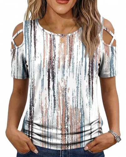 Image of Jar of Love Women's Summer Tops Short Sleeve Cold Shoulder Tops T-Shirts for Women Spring Summer Tops Loose Fit Tunic 2026