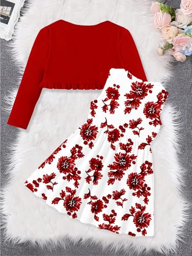 Toddler Girls Dress and Cardigan Floral Print Tank Dress Baby Cardigan Set 2PCS Fall Winter Outfits for Girls 2-6Y3