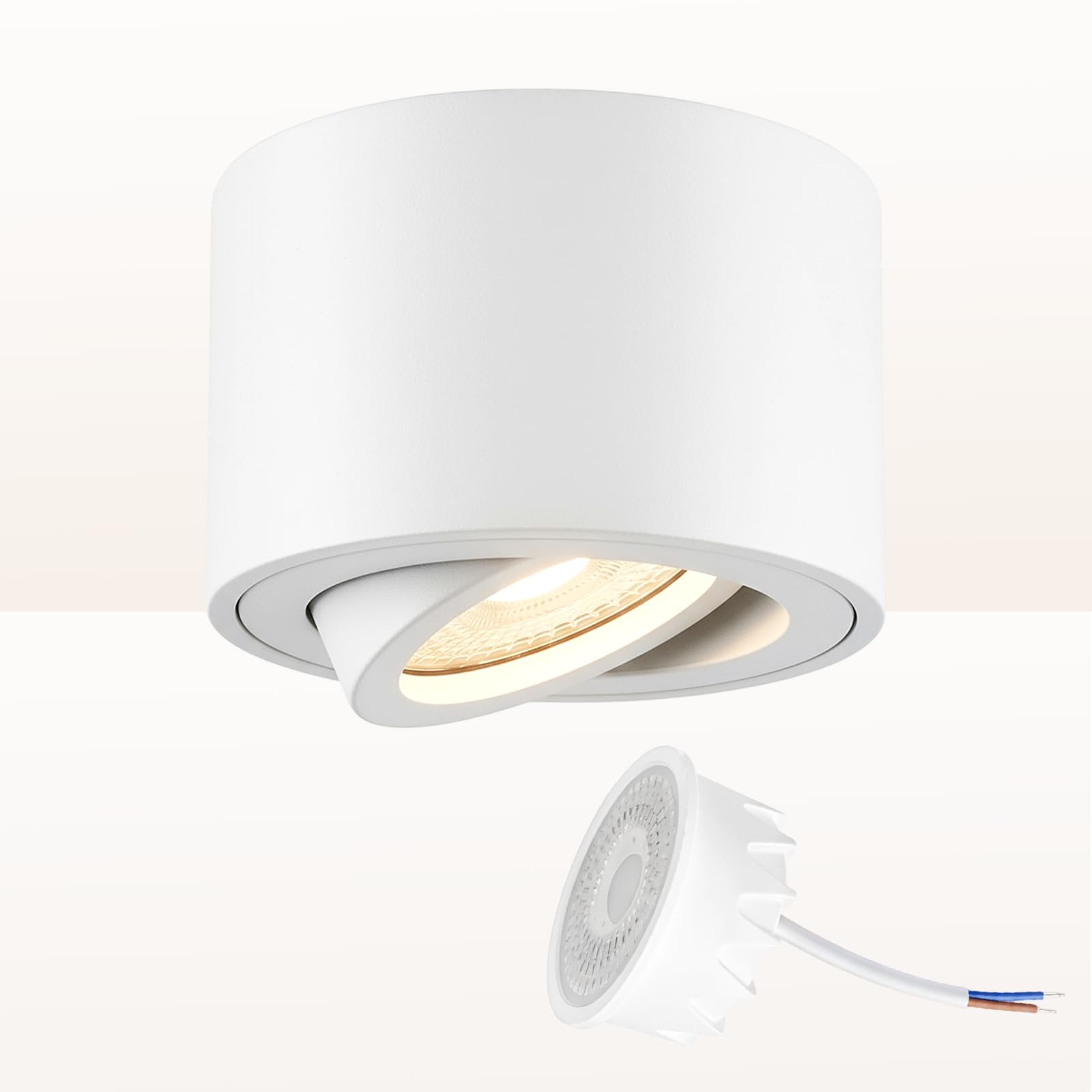 Cinsenten Surface-Mounted Spotlights 80x50mm with Replaceable LED Modules 3000K Warm White LED Downlight for Bathroom Kitchen (White, 1-Pack)