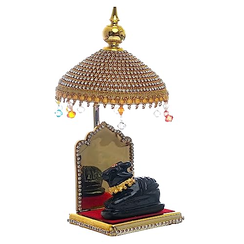 Image of Acrylic Diamond Studded Umbrella (20X10X10 Cm) Chhatra for God Idol, Car Dashboard Home Decor Temple Showpiece Chatri Aasan for Murti Ideal Gift Item (Golden, 7.8 inch) L - 22