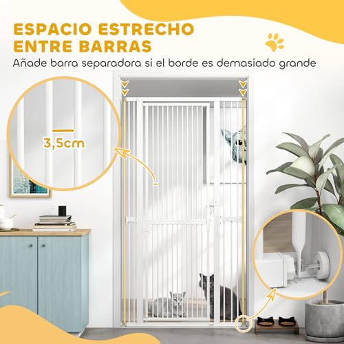PawHut Sicherheitsgitter für Hunde und Katzen, extra hoch, 180 cm, ausziehbar, 76-104 cm, Abstand 3,5 cm, für Türen und Treppen, mit Druckmontage, 2 Verlängerungen, Weiß