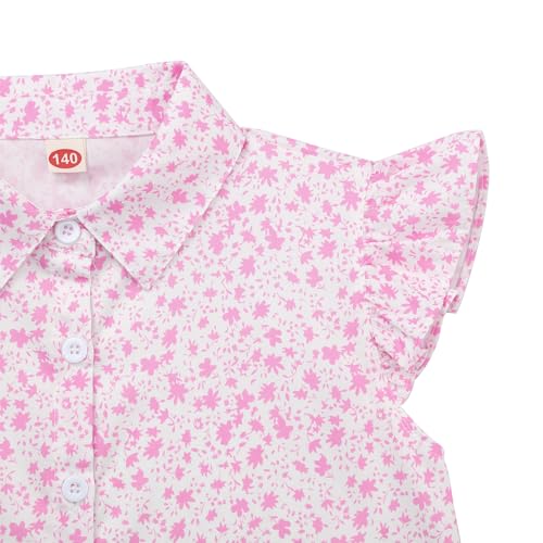 Image of Girls Sleeveless Plaid Button Down Shirt Summer Crop Tops Tie Knot Ruffle Sleeve Shirt Blouse 3-12Y