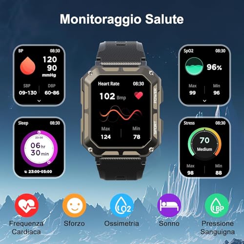 Blackview Smartwatch,Chiamate e Assistente Vocale,1.83" Orologio Smartwatch Uomo,123 Modalità Sport Fitness Contapassi Cardiofrequenzimetro Pressione Sanguigna SpO2, Monitoraggio del Sonno - 6