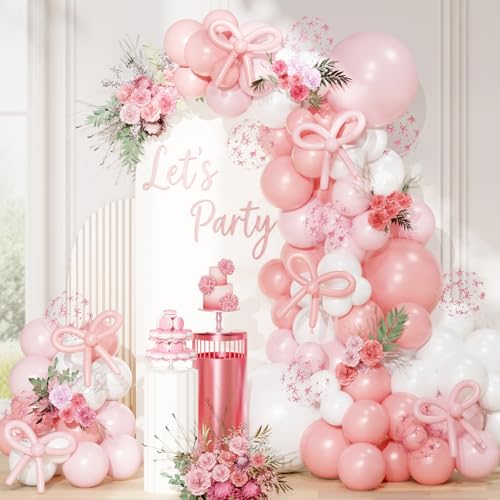 QIFU Kit Arco Globos Rosa, 113 Piezas Guirnalda Cumpleaño Globos Blanco Rosa Globo De Lazo Pink Para Birthday Decoracion Cumpleaños Niña Mujer Aniversario Bodas Niña Baby Shower Bautizo San Valentín