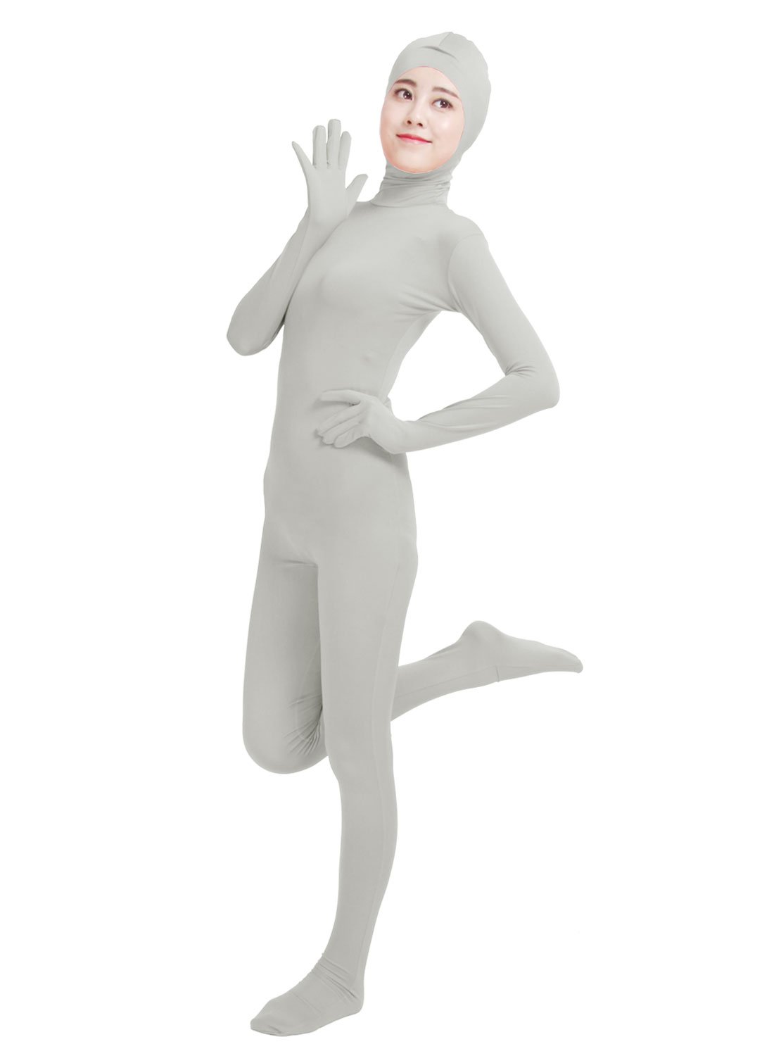 HSEMLIOE Women Open Face Spandex Skin Tight Zentai Stretch Halloween Costume Light Grey โ image 1