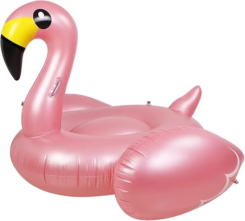 Tounature Tumbona inflable gigante de flamenco para montar en verano, playa, flotadores de playa de oro rosa, diversión para piscina, isla de agua,