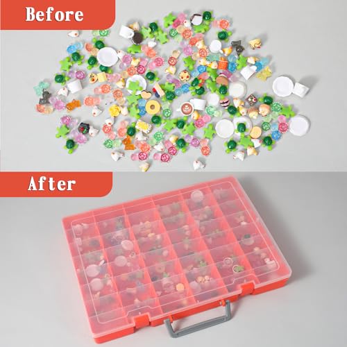 Image of Large 48 Grids Orange Plastic Organizer Box with Dividers, Adjustable Compartment Craft Organizer, Bead Storage Container for Crafts Jewelry Earrings,Tackle Box Organizers(14.2 inch x 10.3 inch x 1.6 inch)