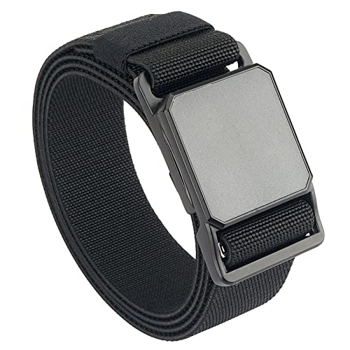 NVKIC Tactical Elastic Belts for Men Quick Release Magnetic Buckle Stretch Webbing Heavy Duty Work Golf Belt 1.5inch Wide Black Length 45inch