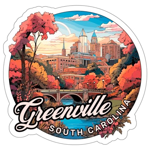 Greenville South Carolina Sticker Weatherproof Vintage Decal Vinyl Small Waterproof for Water Bottle Mug Passport Book Scrapbook Notebook Laptop Tumbler Skateboard Computer Phone Size 4" Gift ID44990