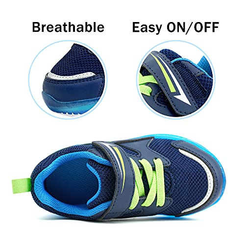 Yeskis Toddler Boys Light Up Shoes Led Flashing Lightweight Mesh Breathable Adorable Running Sneakers For Toddler Dark Blue 9 #TOP2