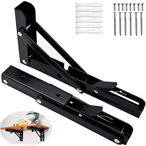 棚受け 金具 L字型 2本セット ブラケット 壁 棚 折 ステンレス 鋼折りたたみブラケットアクセサリー 吊り棚 棚支え 金具 ネジ付 耐荷重50kg (20cm, ブラック)