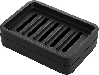 MoKo Porta Sapone a Doppio Strato in Resina, Portasapone con Scarico Scatola di Sapone per Sapone Toilette Doccia Cucina Bagno Accessori Porta Saponetta Spugne - Nero