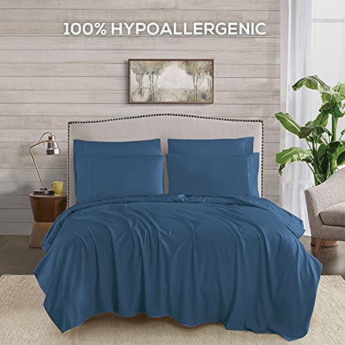 Mueller Luxury 6 PC Full Size Bed Sheets, Super Soft 1800, Deep Pocket up to 16" Full Size Sheets, Transfers Heat, Breathes Better, Hypoallergenic, Wrinkle-Resistant, Oeko-TEX, Navy