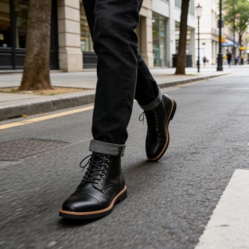 Image of Vostey Mens Boots Casual Chukka Boots for Men Motorcycle Boot Dress Cap Toe Ankle Vintage Distressed Lace-up