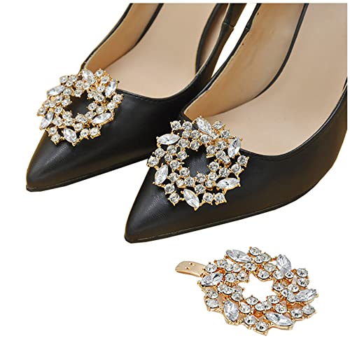 H.sheng シューズクリップ クリスタル 小花 靴飾り シンプル キラキラ ワンタッチ着脱 2個入り 贈り物 シューア