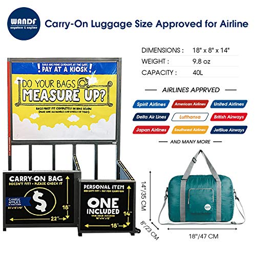 Wandf Foldable Travel Duffel Bag Luggage Sports Gym Water Resistant Nylon (Dark Green)