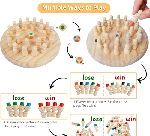 Image of Novo Baby Wooden Memory Chess for Kids 2-5 Years | Montessori Educational Board Game | Color Matching Stick Puzzle for Boys & Girls | Brain Training Age 3+