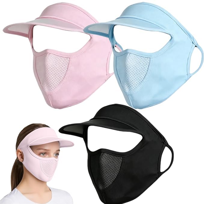 Face Mask for Sun Protection for Women, Sun Hat with Brim, Beach Hat for Outdoor Activities, Summer Caps for Women with UV Protection, Set of 3 in Black, Pink, Blue Colors-image-36