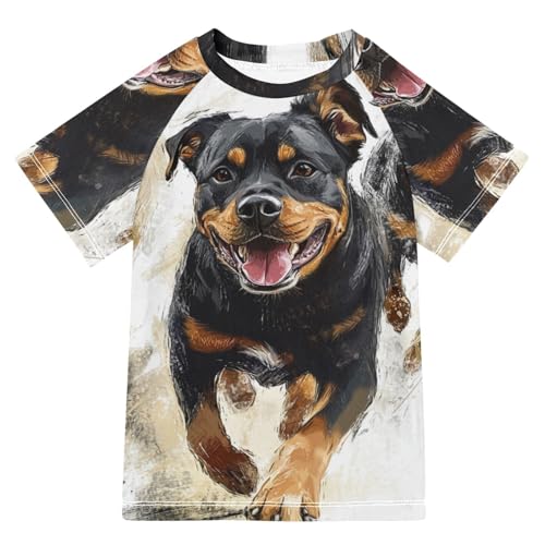 Boys Short Sleeve T-Shirts Dog White Watercolor Rashguard Kids Swim Shirts Sun UPF 50+