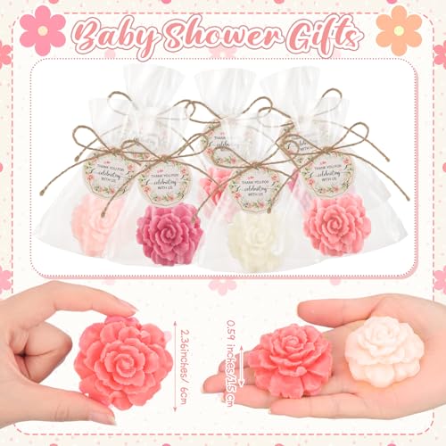 Image of Demissle 20 Sets Mini Flower Soaps Baby Shower Wedding Favors Handmade Scented Soaps Bridal Shower Favors with Thank You Tags Bags for Guests Return Gift Birthday Gender Reveal Party (Dark Pink)