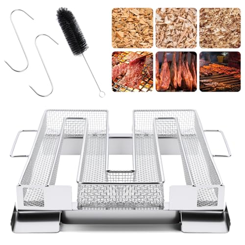 BAIWANT Generador de Humo Frío de Acero Inoxidable para Ahumador en Barbacoa Ideal para Salmón, Filete, Salchicha y Queso Incluye Ganchos y Cepillo (Cuadrado)