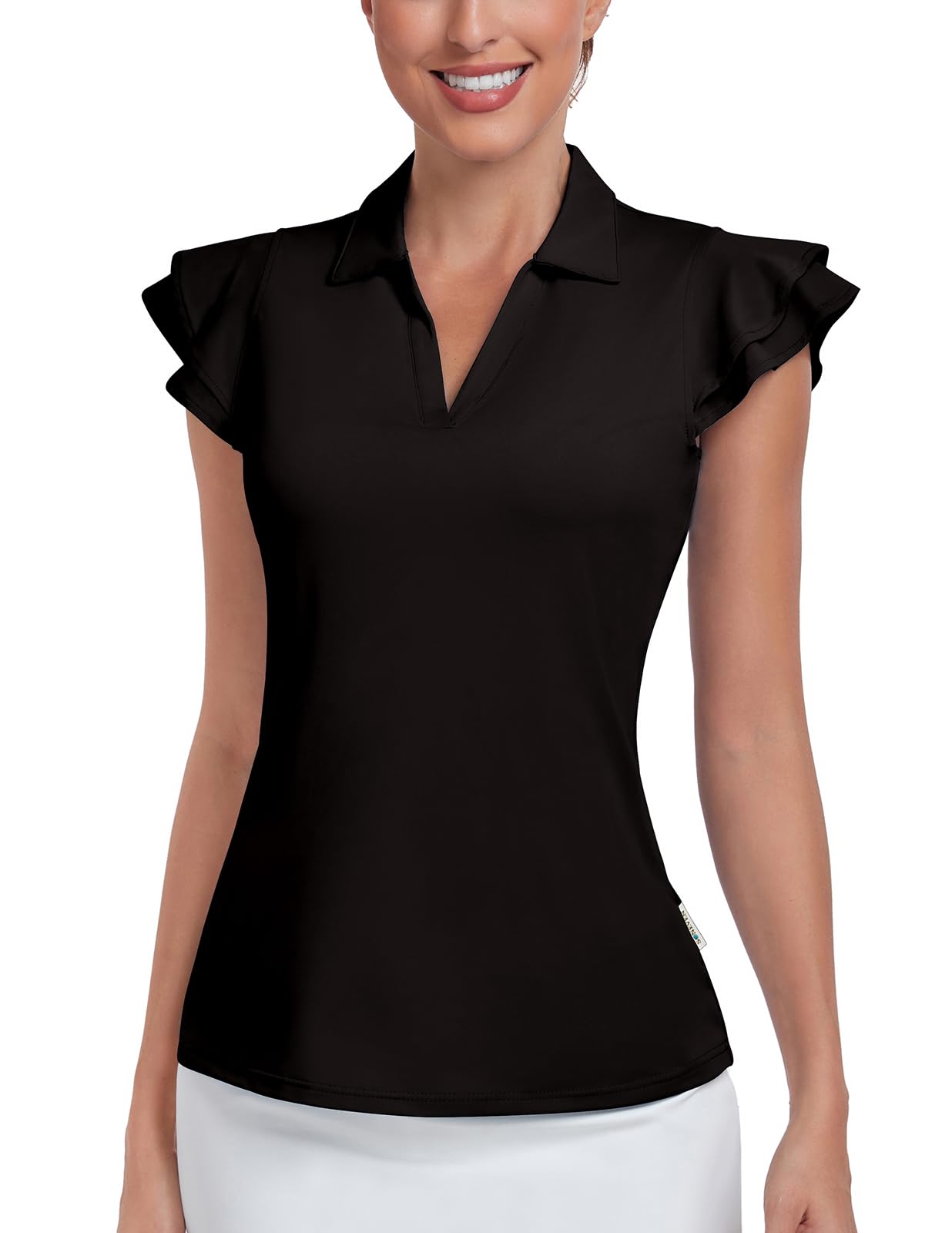 Soneven Womens Golf Shirts Ruffle Short Sleeve Polo Shirts Floral Moisture Wicking Tennis Shirts Golf Tops