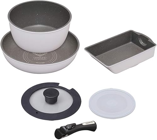 Miniatura 1 de Iris Sartén 1 Conjunto de pan con revestimiento de diamante de 6 puntos blancomármol IH correspondiente ISN-SE6