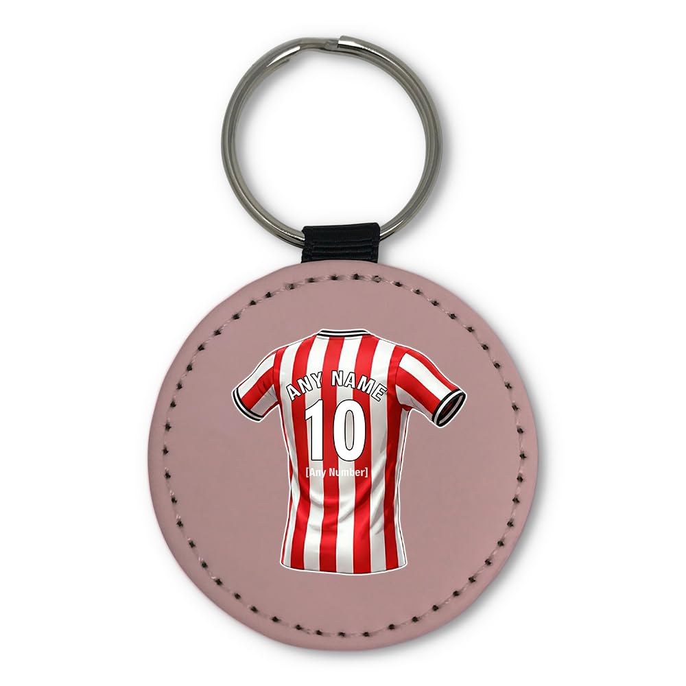 UNIGIFT Personalised Gift - Sheffield Red Fan Pink Round Keyring (Red and White Stripes Football Jersey Design) Custom Name Keychain - Steel City S2 Club