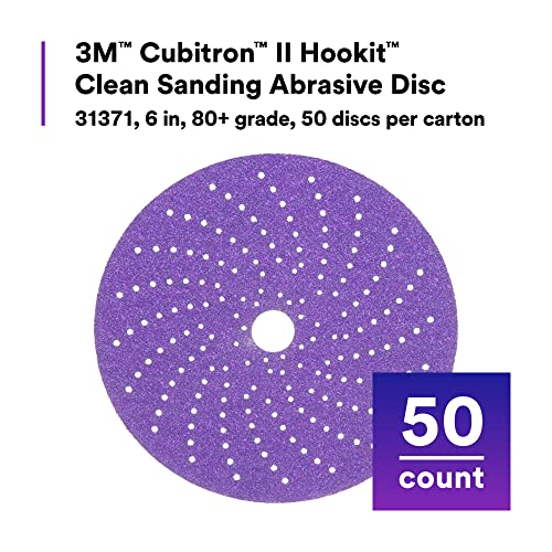 Image of 3M Cubitron II Hookit Clean Sanding Abrasive Disc 31371, 6 in, 80+ Grade, Pack of 50 Discs, Virtually Dust-Free, High Performance, Long Lasting, Multi-Hole Pattern, Feather Edging, Stock Removal
