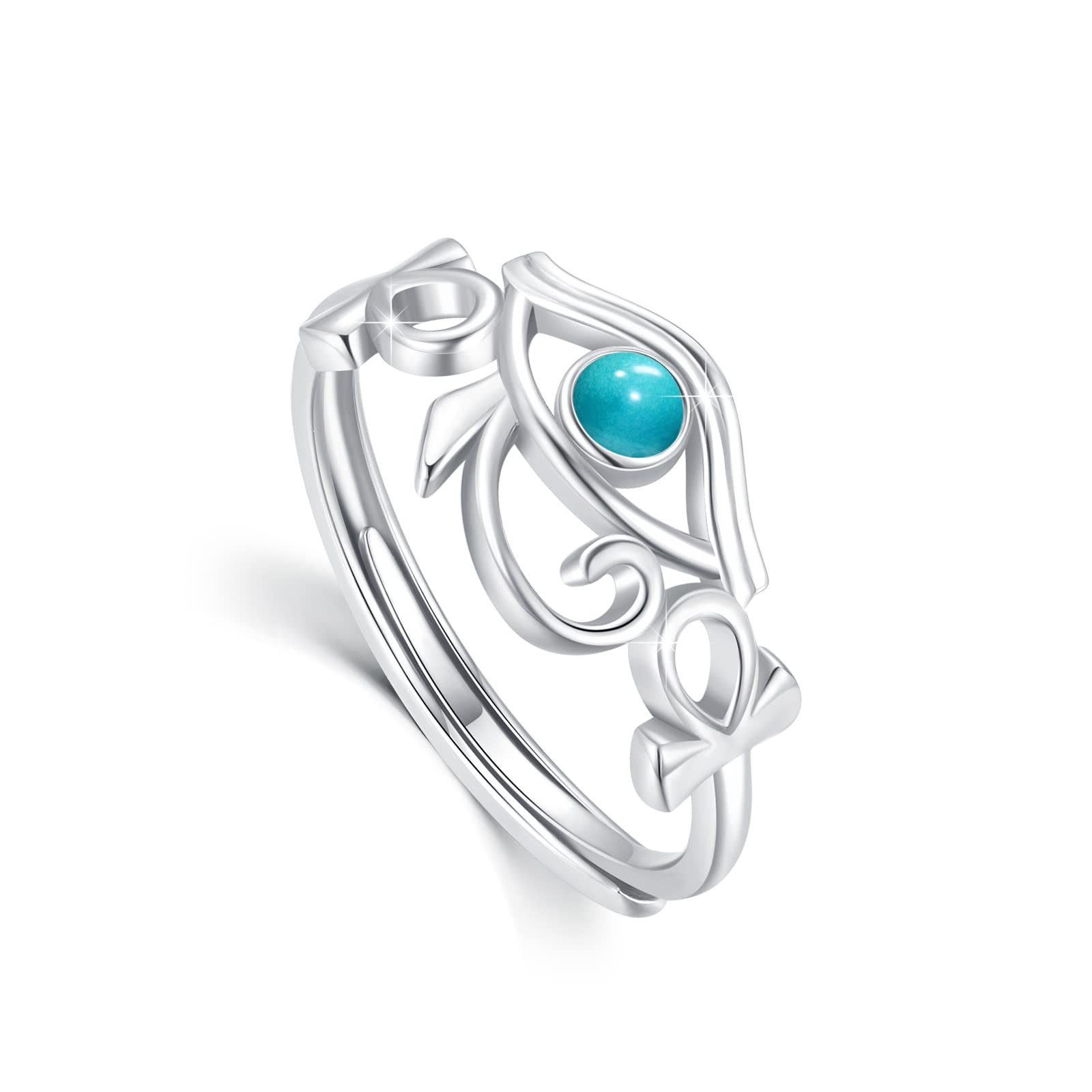 Anello Occhio Di Horus, in argento Sterling 925, con pietra di luna, turchese, anello regolabile con amuleto egiziano Ankh, gioiello per donne e ragazze