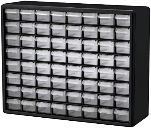 Akro-Mils 64 Drawer 10164, Plastic Parts Storage Hardware and Craft Cabinet, (20-Inch W x 6-Inch D x 16-Inch H), Black (1-Pack) - 1