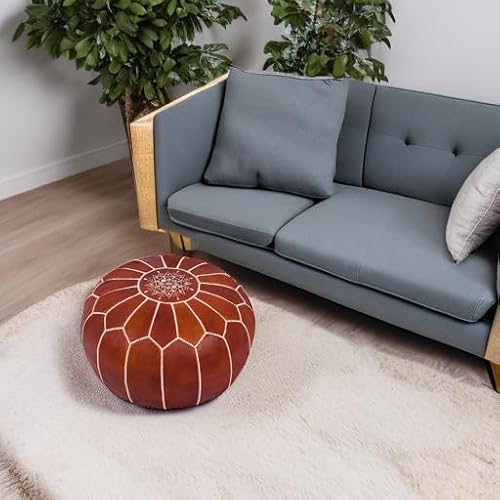 Marrakesh Gallery Genuine Leather Round Pouf Cover - Handmade Moroccan Ottoman Footstool, Unstuffed Footrest - Boho Decor - Bohemian Living Room, Bedroom, Kids Room - Housewarming Gift & Wedding Marrakesh Gallery Genuine Leather Round Pouf Cover - Handmade Moroccan Ottoman Footstool, Unstuffed Footrest - Boho Decor - Bohemian Living Room, Bedroom, Kids Room - Housewarming Gift & Wedding