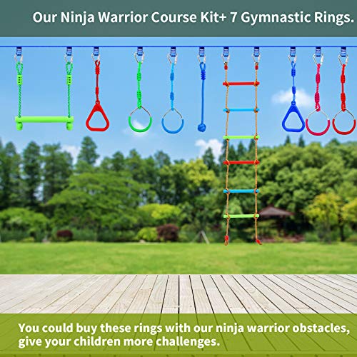 Kawuneeche 7Pcs Colorful Ninja Rings - Gymnastic Rings, Swing Bar Rings, Monkey Rings, Climbing Rings Outdoor Backyard Play Sets Playground Equipment For Ninjaline Obstacle Accessories #TOP2