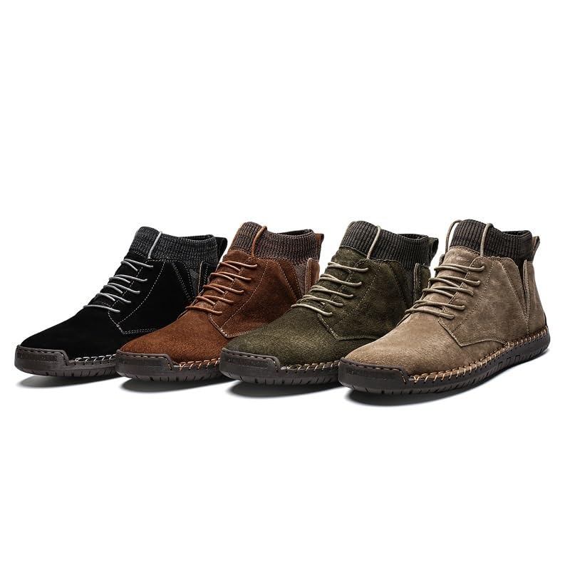 Shoes Men's Fashionable Lace-up Stitching Leather Boots High-top Round-Toe Flat-Soled Oxford Shoes for Travel Driving Men Casual Soft-Soled Shoes(Gray,7.5)4