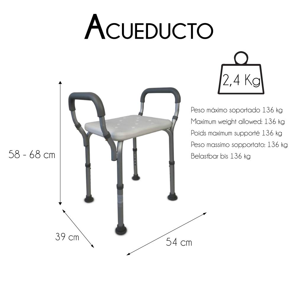 Mobiclinic, Silla Ducha Mayores, Taburete baño Adultos, Acueducto, Marca española, Ortopédica, Aluminio, PVC & Elevador WC para Adulto, con Tapa, 10 centímetros