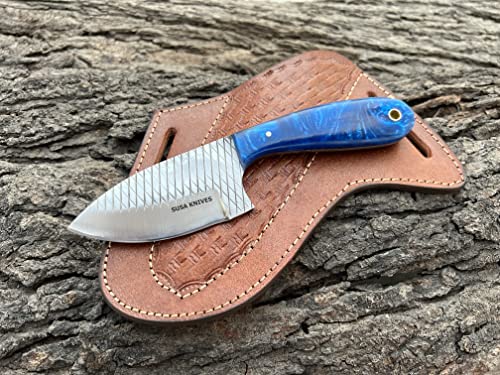 Image of 7 Inch Handmade Farrier Rasp Bull Cutter Knife - Custom Horse File Steel Cowboy Skinner with Premium Leather Pancake Sheath - Heavy Duty Hunting & Ranch Tool