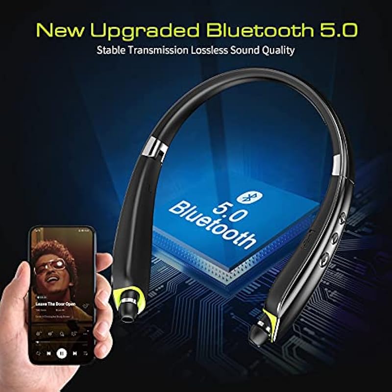 Bluetooth Headset, 2025 Upgraded Neckband Bluetooth Headphones with Retractable Earbuds, Noise Cancelling Stereo Earphones with Mic, Foldable Wireless Headphones for Sports Office with Carry Case B... 상세이미지 4
